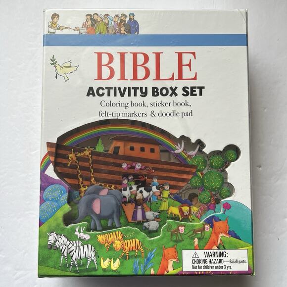 Bible Activity Box Set Childrens Coloring Book Stickers Markers Doodle Pad - Picture 1 of 6